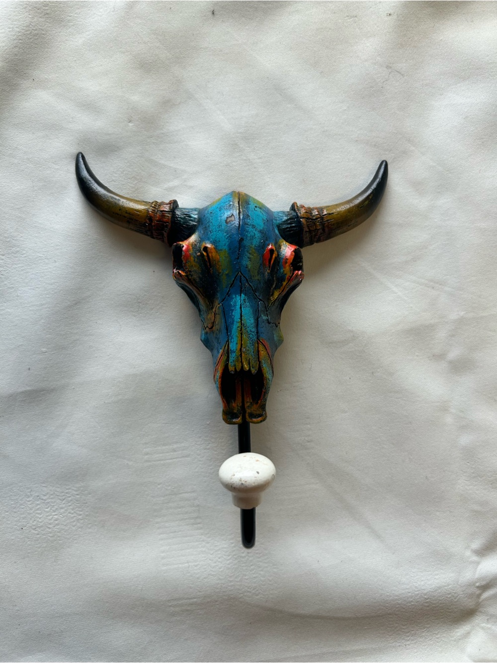 Decorative Turquoise Bull Skull Wall Hook
